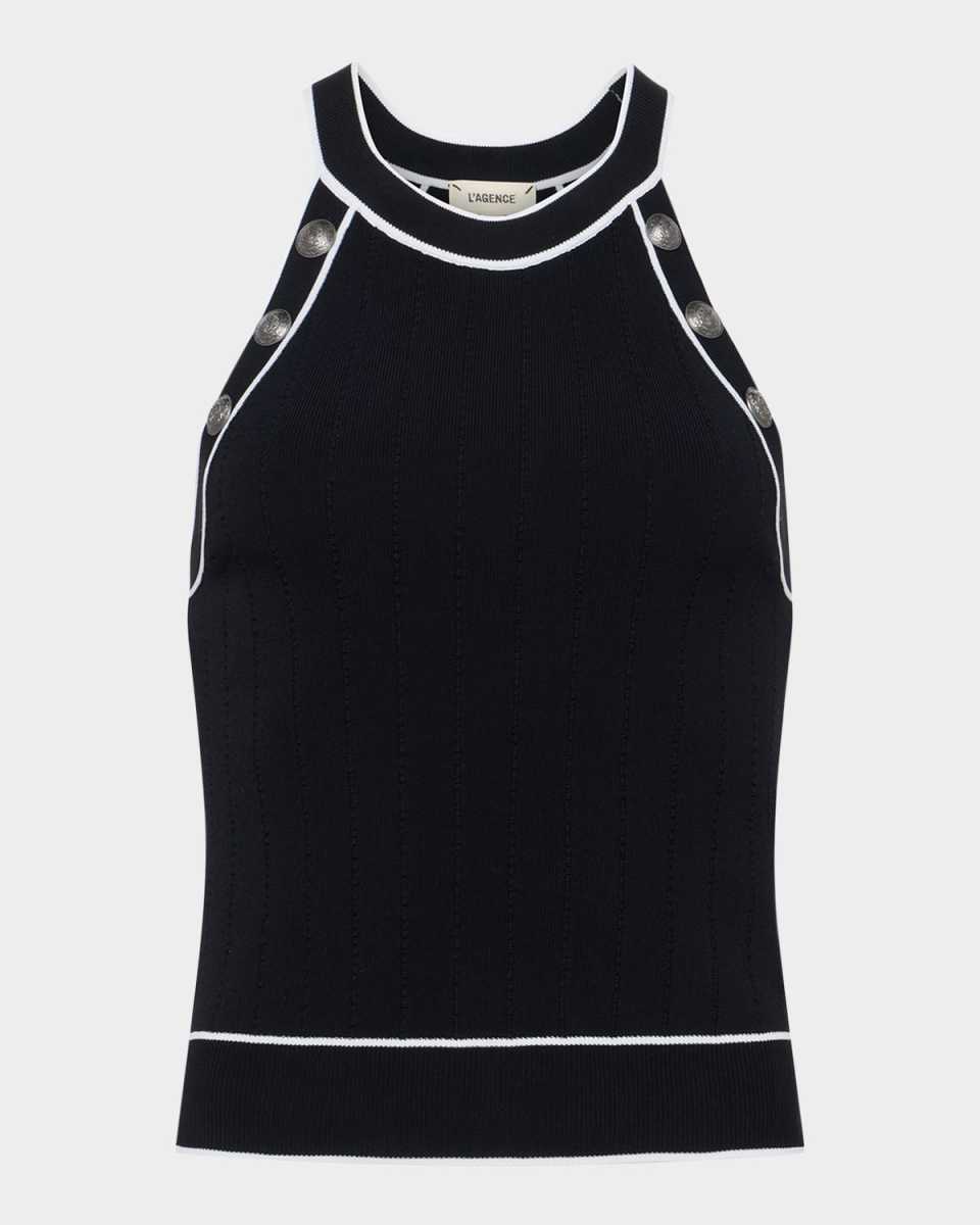 Rosemary High-Neck Button Tank Top